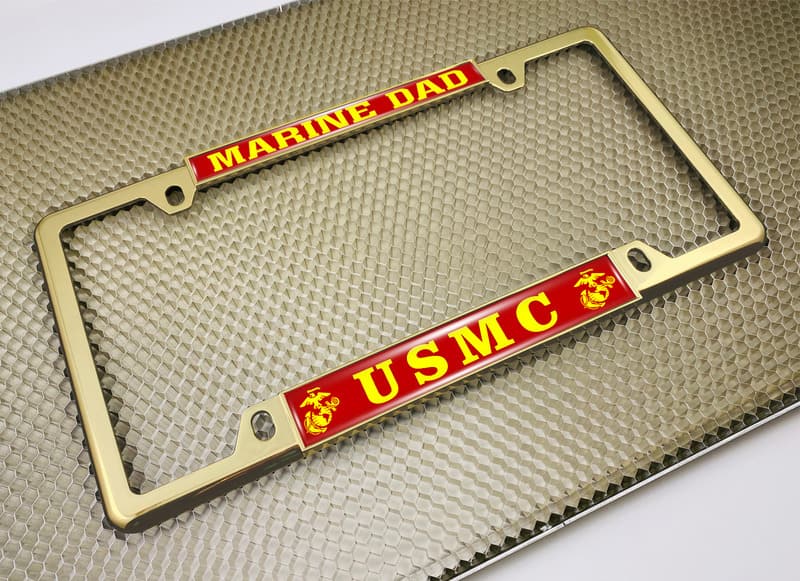 USMC - Marine Dad with EGA Logo - Car Metal License Plate Frame